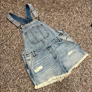Wild Fable Denim Overall Shorts with Frayed Hem